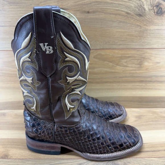 Other - VILLANAZO BOOTS VB Mens 7.5 Brown Snake Embossed Leather Western Square Toe